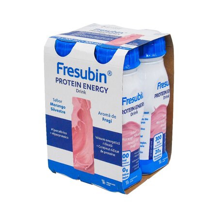 Solutie nutritiva orala cu valoare energetica ridicata, continut ridicat de proteine si aroma de fragi Fresubin Protein Energy, 4 x 200 ml, Fresenius Kabi 731179