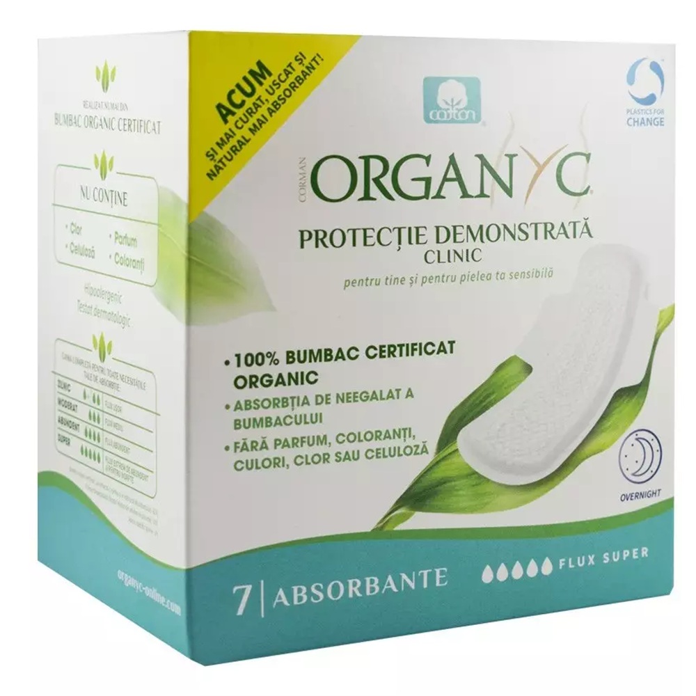 Absorbante intime din bumbac organic Super Flow, 7 bucati, Organyc