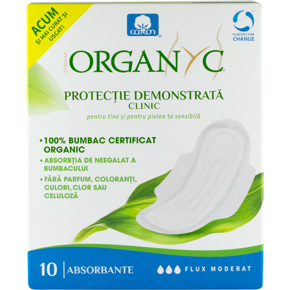 Absorbante intime din bumbac organic pentru zi, 10 bucati, Organyc