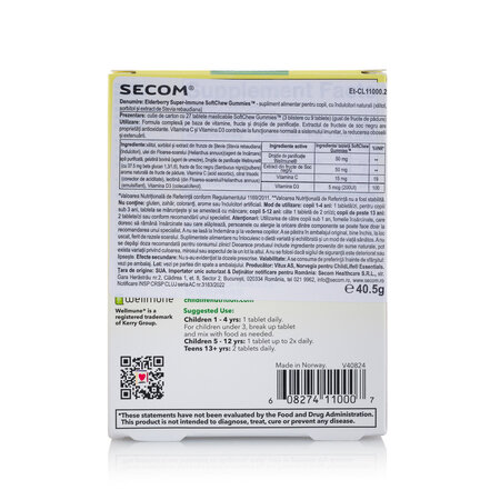 Tablete masticabile pentru copii Elderberry Super-Immune Childlife Essentials, 27 bucati, Secom 725054