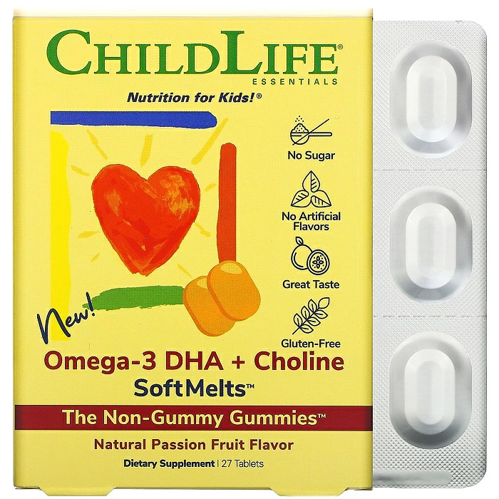 Omega-3 DHA+Choline ChildLife Essentials, 27 tablete, Secom