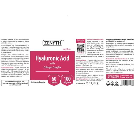 Hyaluronic Acid cu Collagen Complex, 60 capsule, Zenyth 701572