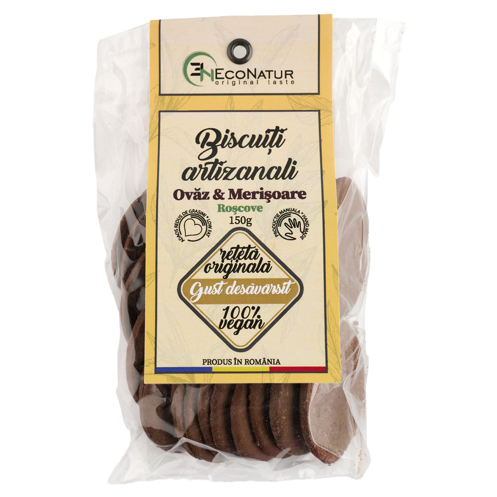 Biscuiti artizanali cu ovaz, roscove si merisoare, 150 g, Econatur