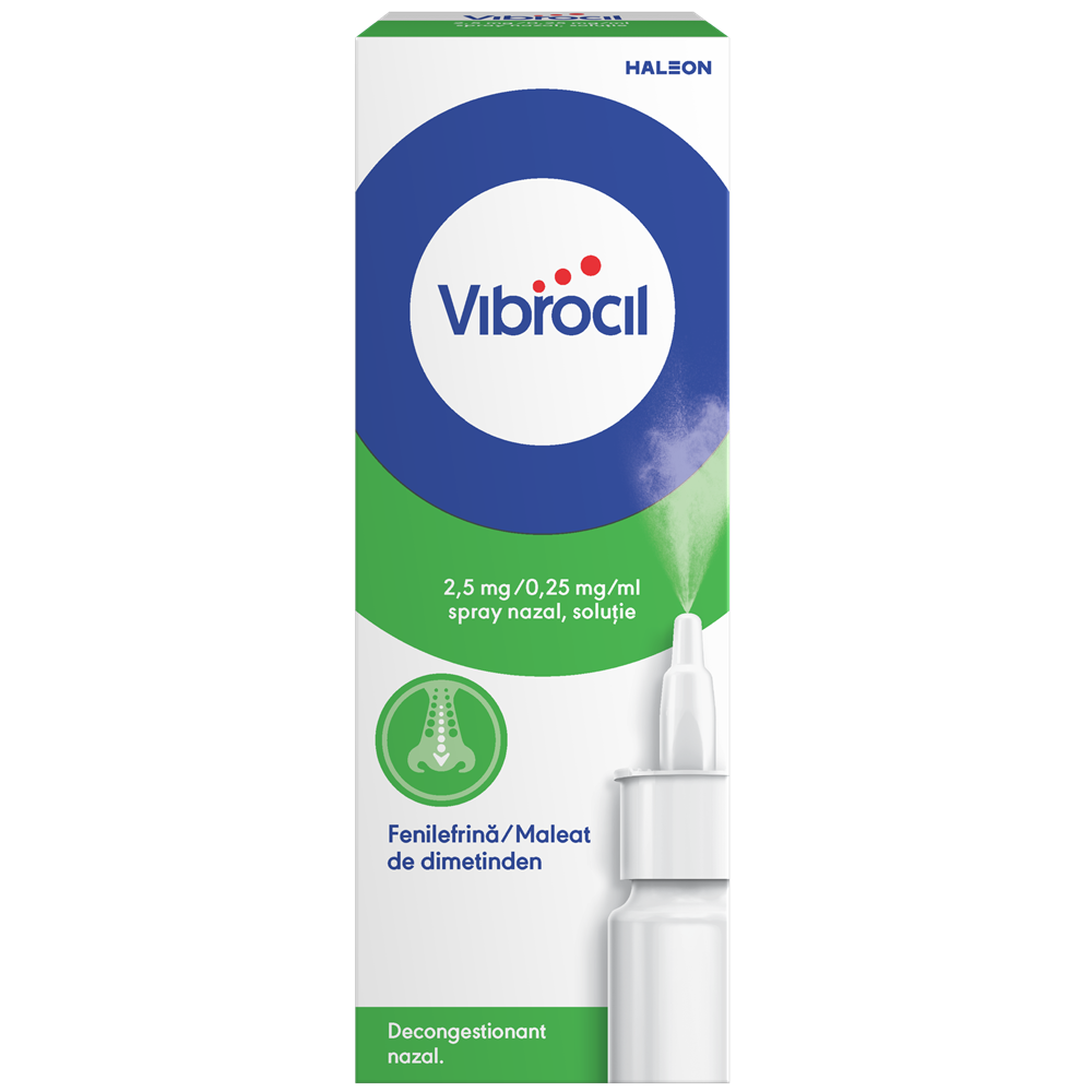 Vibrocil spray nazal, solutie, 2,5 mg/ 0,25 mg/ml, 15 ml, Haleon