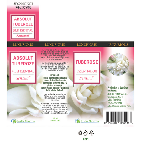 Ulei esential senzual Absolute de Tuberoze Luxurious, 10 ml, Justin Pharma 722653