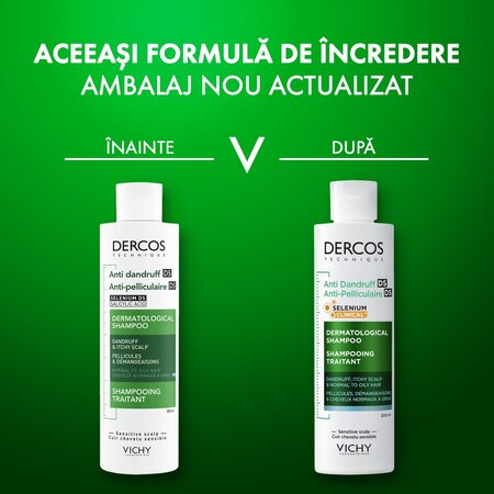 Sampon antimatreata pentru par normal spre gras si scalp cu senzatie de mancarime Dercos, 200 ml, Vichy 748041