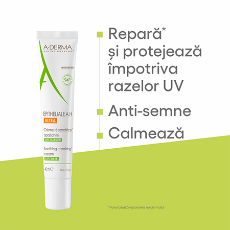 Crema reparatoare cu efect calmant pentru piele cicatrizata Epiteliale AH Ultra, 40 ml, A-Derma 536080