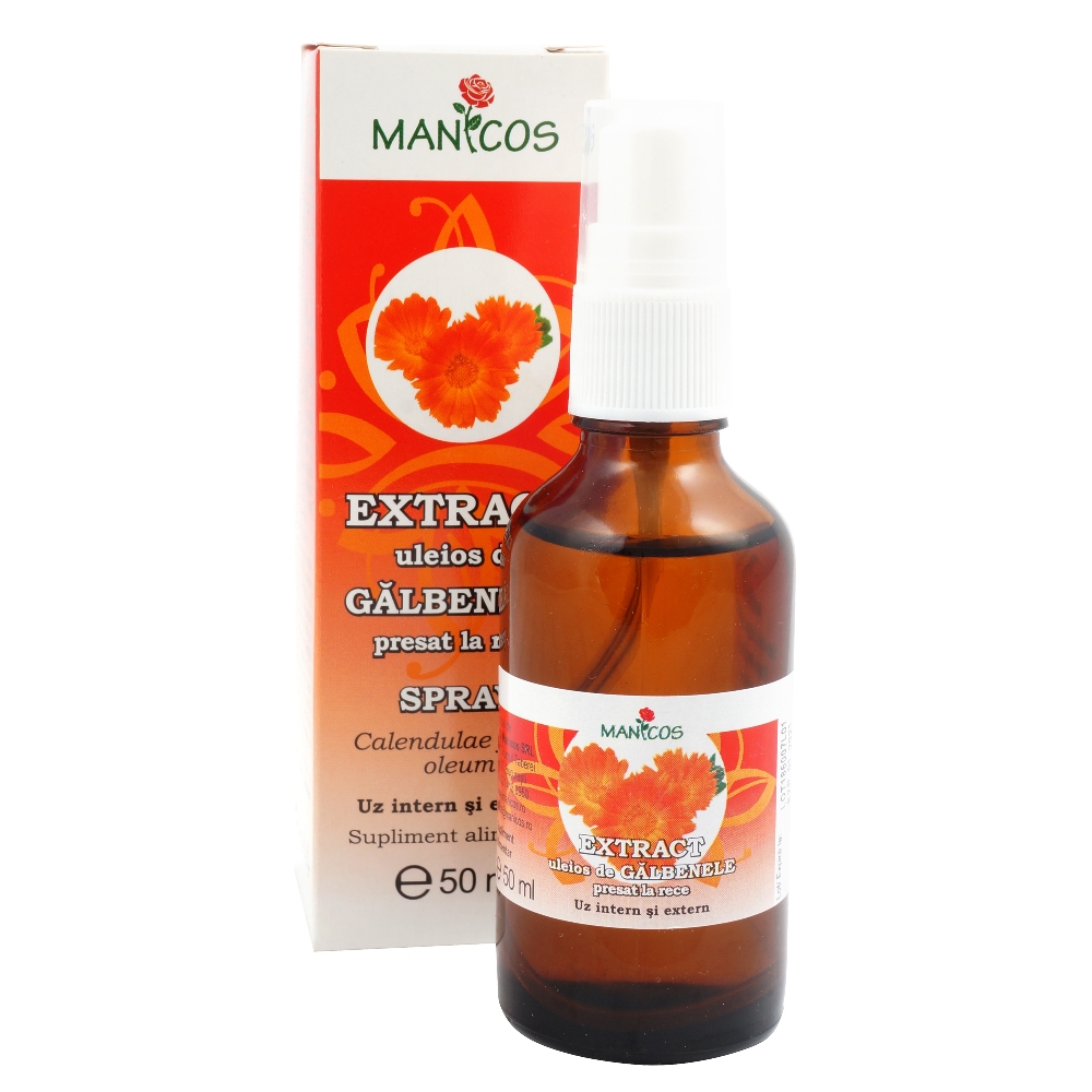 Spray cu extract uleios de galbenele presat la rece, 50 ml, Manicos