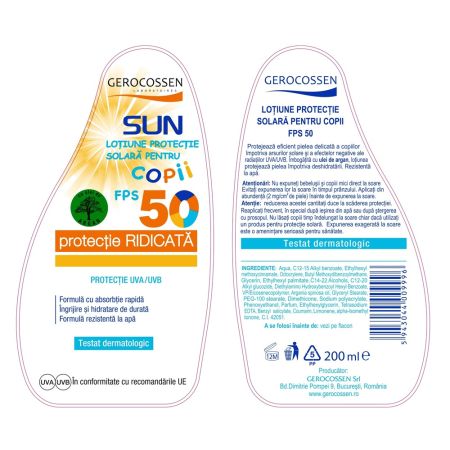 Lotiune spray pentru copii cu protectie solara SPF 50 Sun, 200 ml, Gerocossen 647083