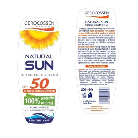 Lotiune pentru protectie solara SPF 50 Natural Sun, 200 ml, Gerocossen 647068