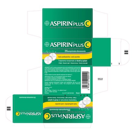Aspirin Plus C, 400 mg/240 mg, 20 comprimate efervescente, Bayer 701001