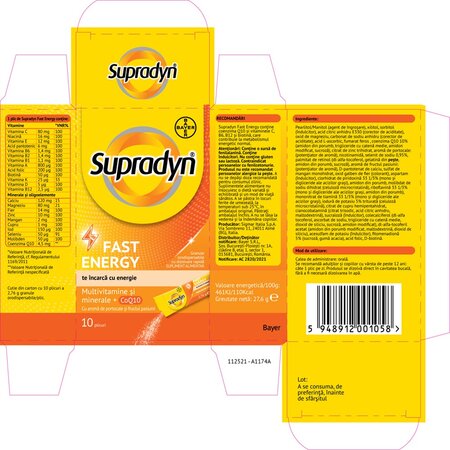 Multivitamine si minerale Supradyn Fast Energy, 10 plicuri, Bayer 701207