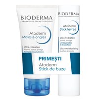 Pachet Crema de maini Atoderm, 50 ml + Stick de buze Atoderm, 4 g, Bioderma