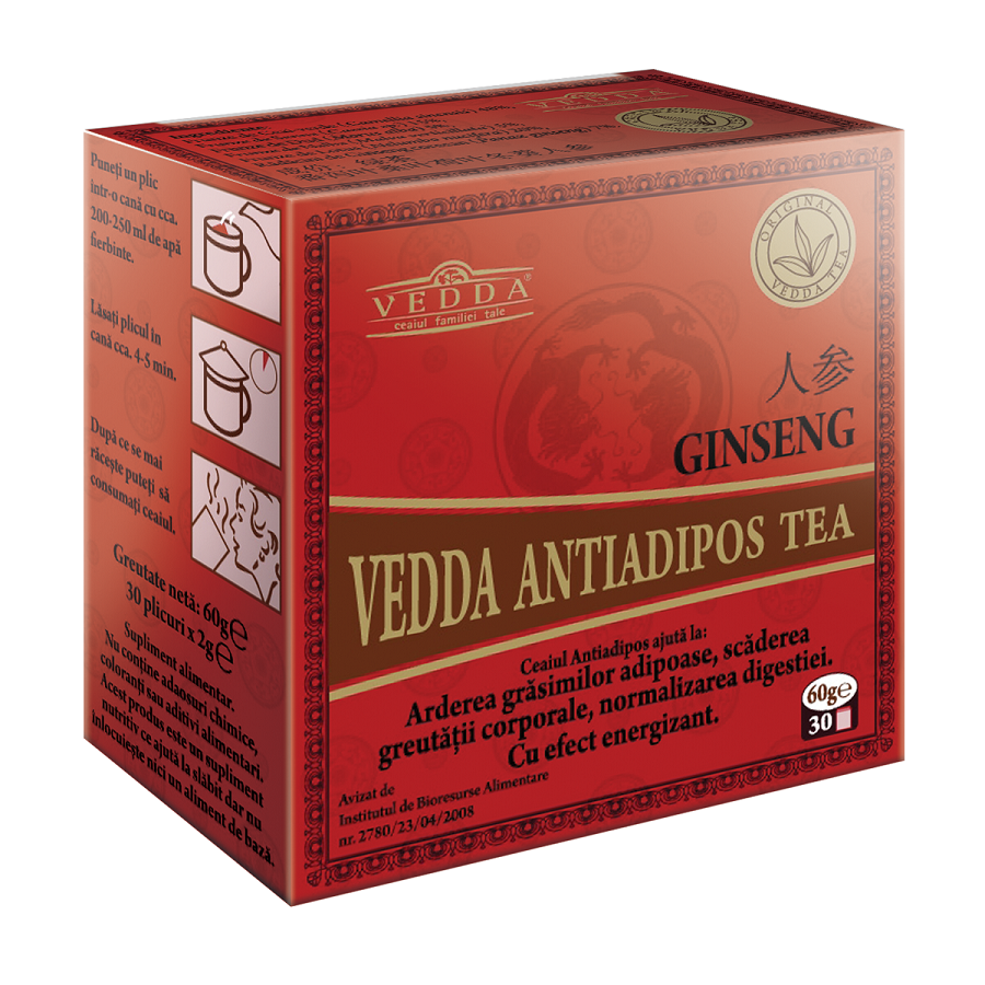 Ceai antiadipos cu ginseng, 30 plicuri, Vedda 