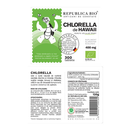 Chlorella bio, 400 mg, 300 tablete, Republica Bio 701656