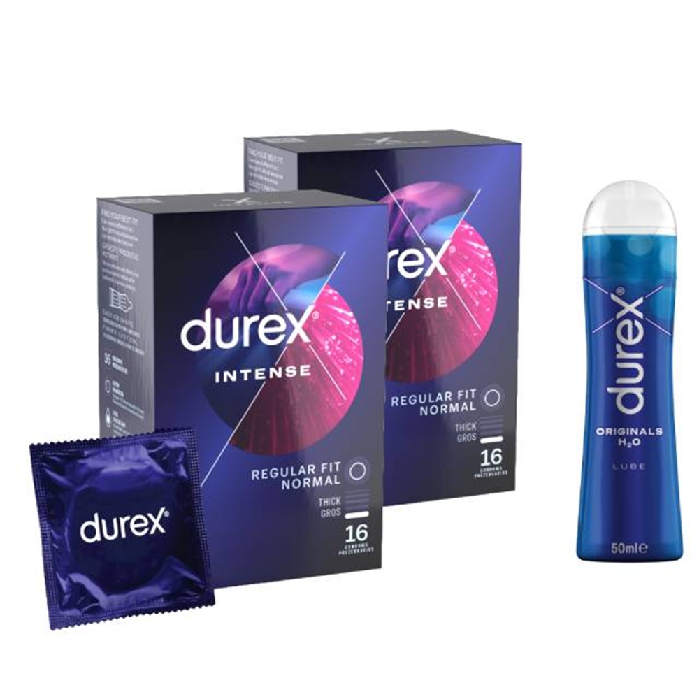 Pachet Prezervative Intense, 16 + 16 bucati + Lubrifiant Originals, 50 ml, Durex