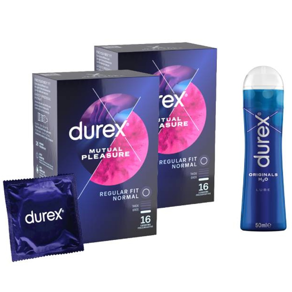 Pachet Prezervative Mutual Pleasure, 16 + 16 bucati + Lubrifiant Originals, 50 ml, Durex
