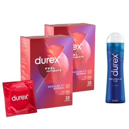 Pachet Prezervative Feel Intimate, 18 + 18 bucati + Lubrifiant Originals 50 ml