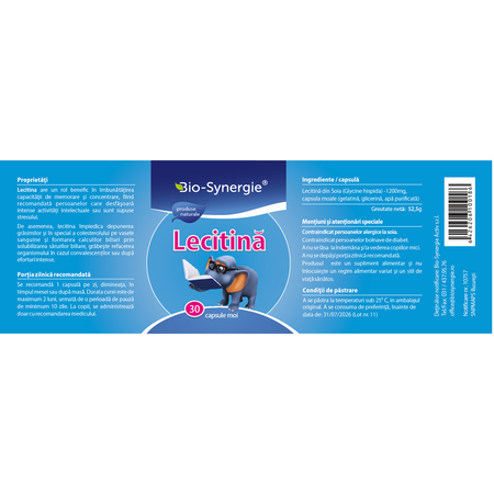Lecitina, 1200 mg, 30 capsule moi, Bio Synergie 705870