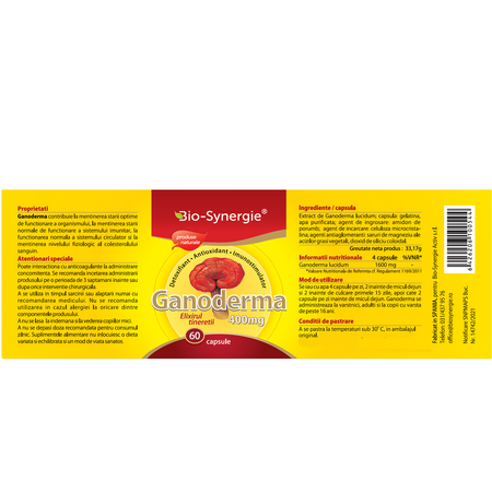 Ganoderma elixirul tineretii, 400mg, 60 capsule, Bio Synergie 705836