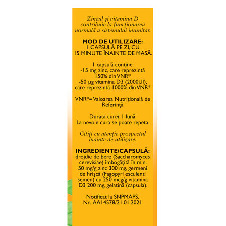 Zinc cu Vitamina D3, 30 capsule, Fares 614341