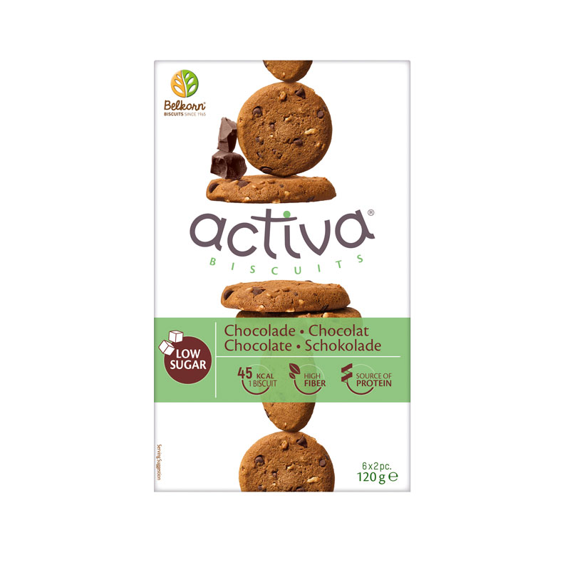 Biscuiti cu ciocolata fara zahar Activa, 120 grame, Belkorn