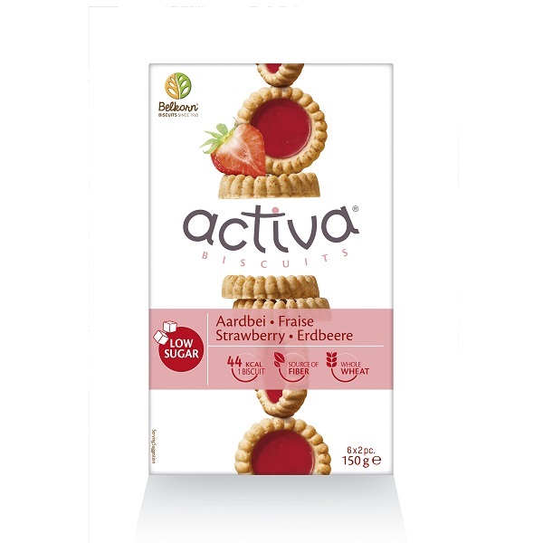 Biscuiti activa cu capsuni (fara zahar adaugat), 150 g, Belkorn