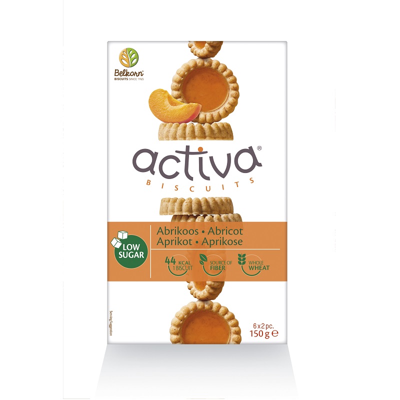 Biscuiti activa cu caise fara zahar), 150 g, Belkorn