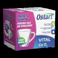 Pachet Ostart Vital Ca + D3, 20 comprimate + cana, Fiterman