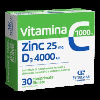 Vitamina C 1000 mg + Zn 25 mg + D3 4000UI, 30 comprimate filmate, Fiterman