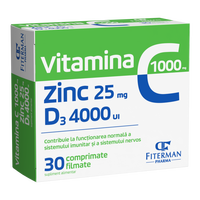 Vitamina C 1000 mg + Zn 25 mg + D3 4000UI, 30 comprimate filmate, Fiterman