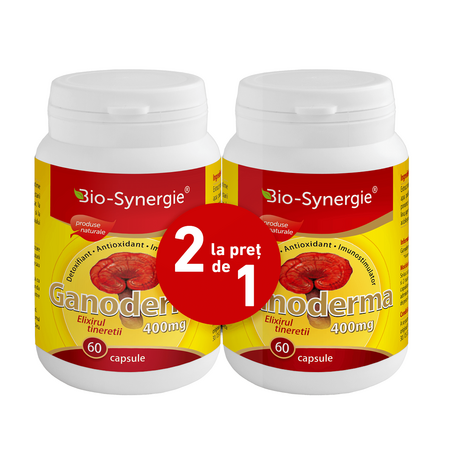 Pachet Ganoderma elixirul tineretii, 400mg, 60 + 60 capsule, Bio-Synergie