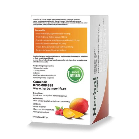 Supliment alimentar pentru controlul greutatii Minus-, 30 comprimate, Herbal New Life 736751