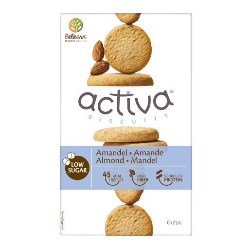 Biscuiti activa cu migdale (fara zahar adaugat), 150 g, Belkorn