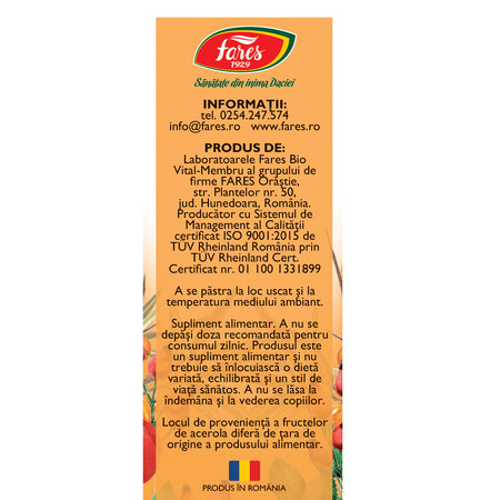 Vitamina C naturala F164, 60 comprimate masticabile, Fares 614164