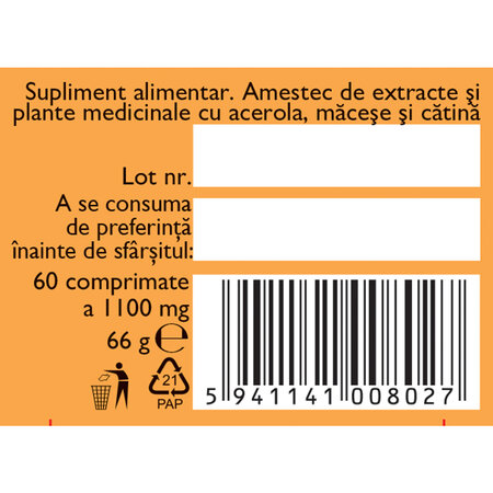 Vitamina C naturala F164, 60 comprimate masticabile, Fares 614165
