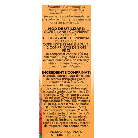 Vitamina C naturala F164, 60 comprimate masticabile, Fares 614163