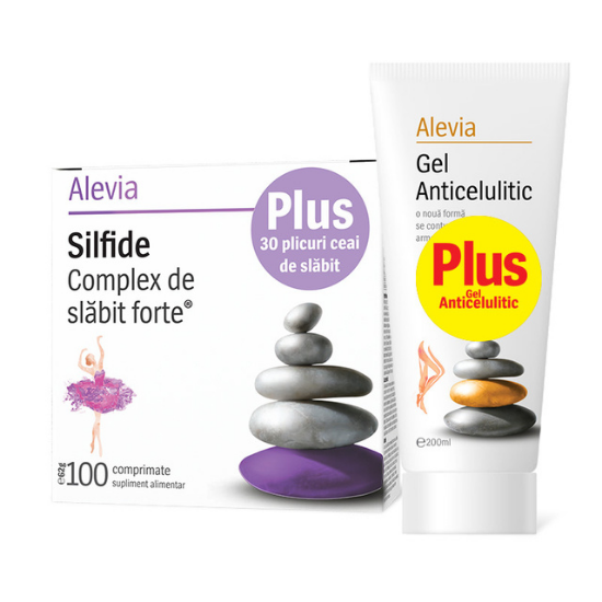 Pachet Complex de slabit forte Silfide, 100 comprimate + Ceai de slabit, 30 doze + Gel anticelulitic, 200 ml, Alevia