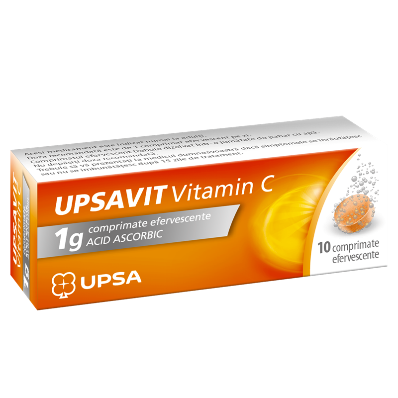 Upsavit Vitamina C, 1 g, 10 comprimate efervescente, Upsa