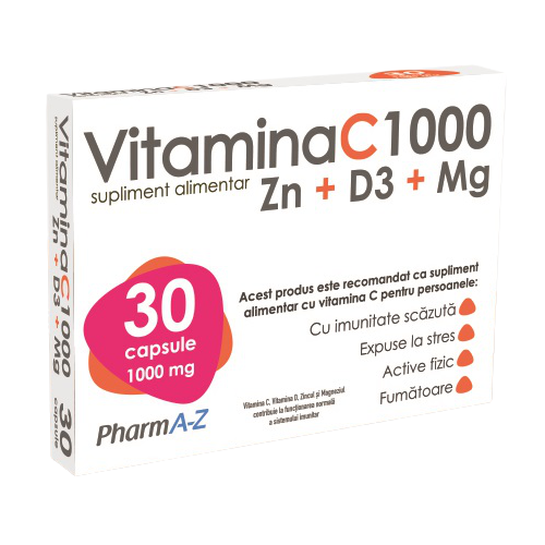 Vitamina C 1000 + Zn + D3 + Mg, 30 capsule, PharmA-Z 