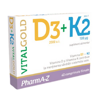 Vital Gold D3 + K2, 40 comprimate, PharmA-Z