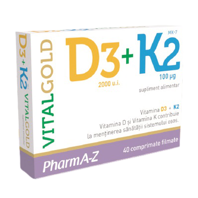 Vital Gold D3 + K2, 40 comprimate, PharmA-Z