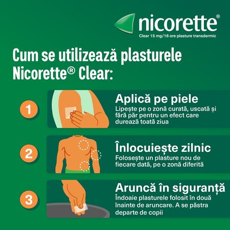 Plasturi transdermici cu nicotina, 15 mg/16 h, 7 bucati, Nicorette 724692