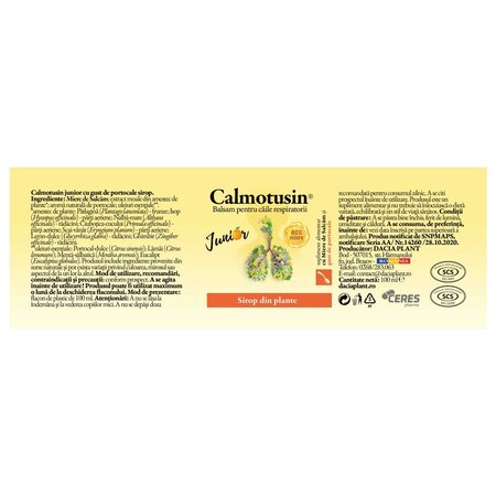 Sirop cu gust de portocala Calmotusin  Junior, 100 ml, Dacia Plant 731571