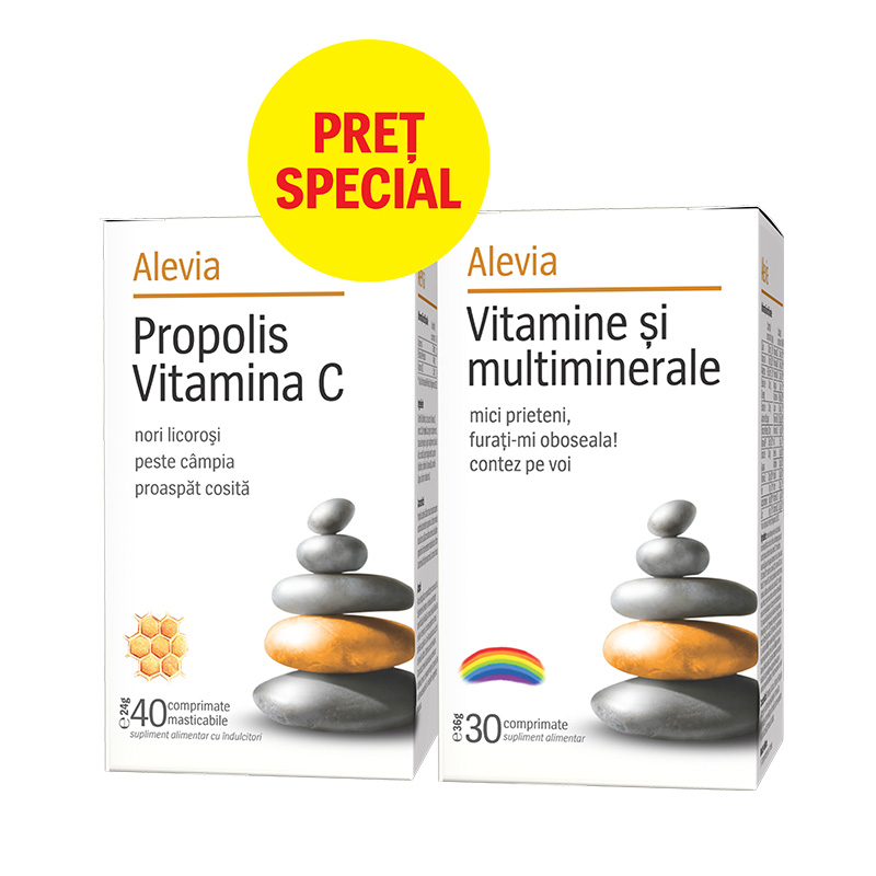 Pachet Vitamine si Multiminerale, 30 cpr + Propolis Vitamina C, 40 cpr, Alevia 6423602003288