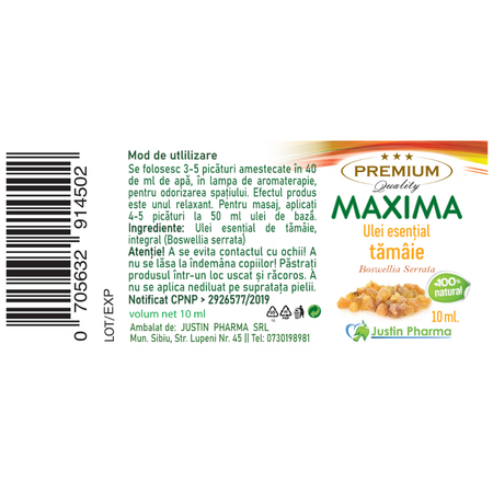 Ulei esential de tamaie Maxima, 10 ml, Justin Pharma 721993