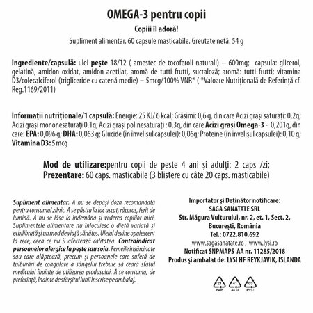 Pachet Ulei de peste Omega 3 pentru copii, 60 capsule masticabile + Jucarie, Lysi 703434