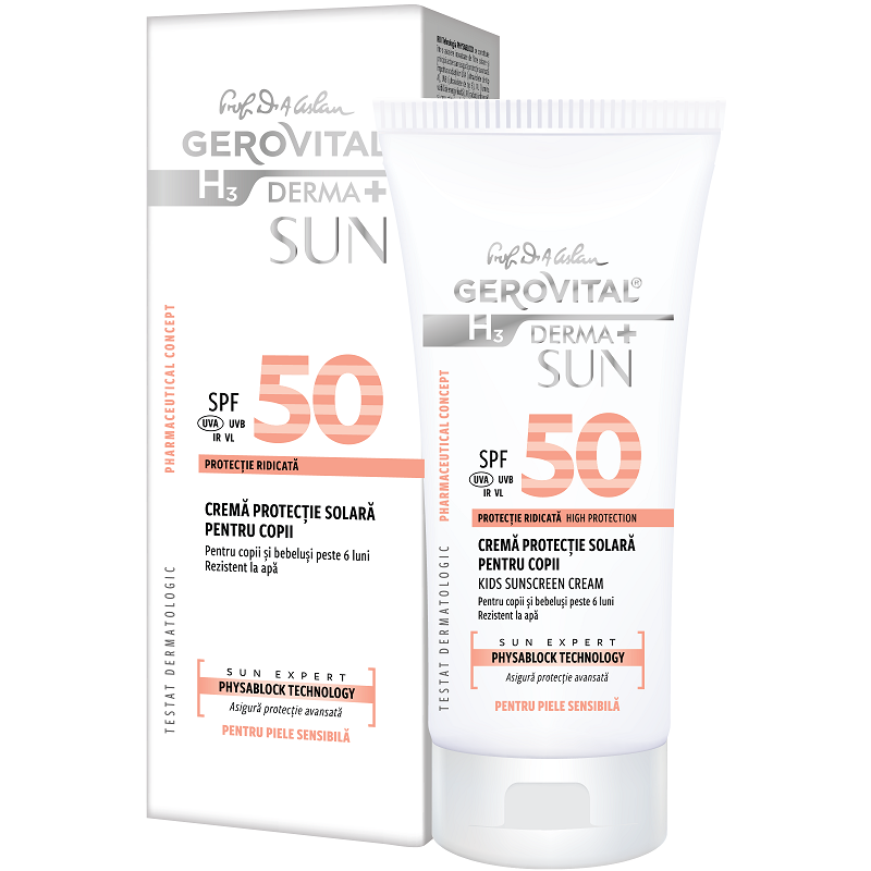 Crema protectie solara pentru copii SPF 50 H3 Derma+ Sun, 100 ml, Gerovital