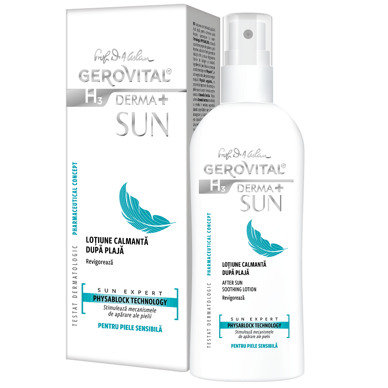 Lotiune calmanta dupa plaja H3 Derma+ Sun, 150 ml, Gerovital