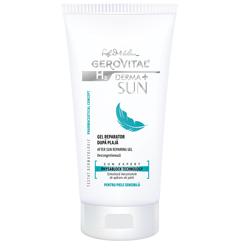 Gel reparator dupa plaja H3 Derma+ Sun, 150 ml, Gerovital